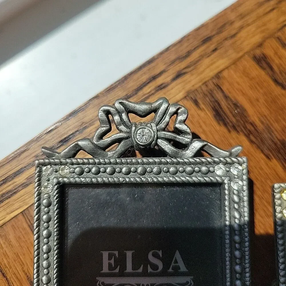 Vtg Pair Elsa Inc 2 x 3 photo frames Miniature Victorian Art Nouveau Bow Style